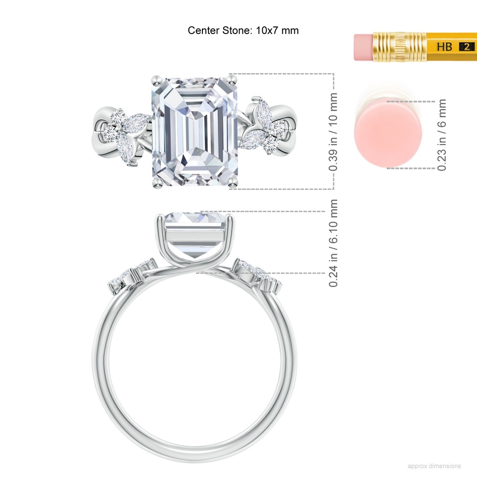 10x7mm GVS2 Emerald-Cut Diamond Butterfly Engagement Ring in P950 Platinum ruler