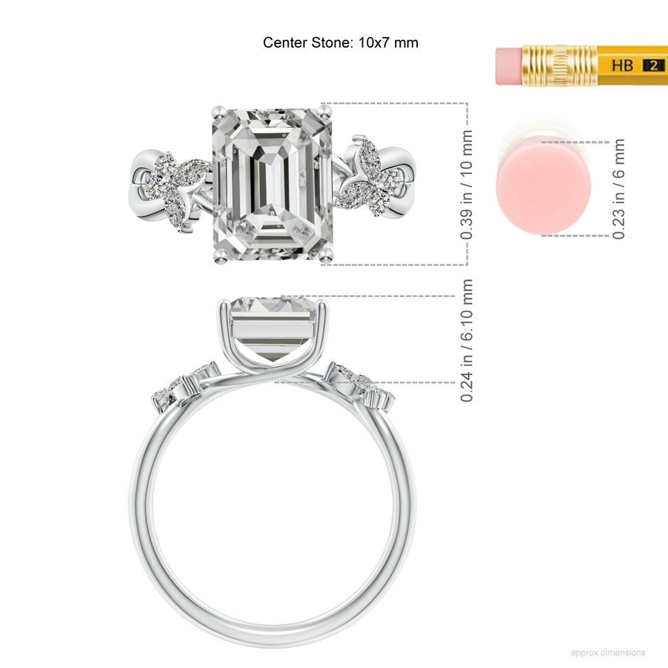 10x7mm KI3 Emerald-Cut Diamond Butterfly Engagement Ring in P950 Platinum ruler