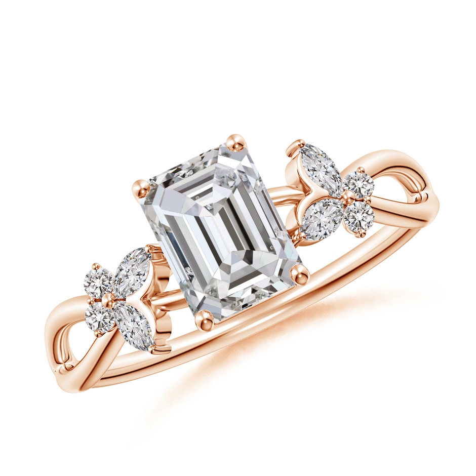 7x5mm IJI1I2 Emerald-Cut Diamond Butterfly Engagement Ring in Rose Gold 