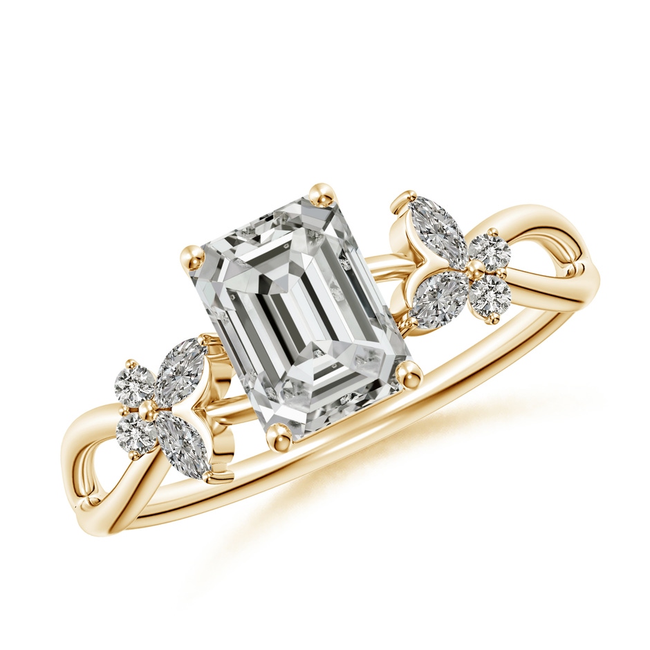 7x5mm KI3 Emerald-Cut Diamond Butterfly Engagement Ring in Yellow Gold 