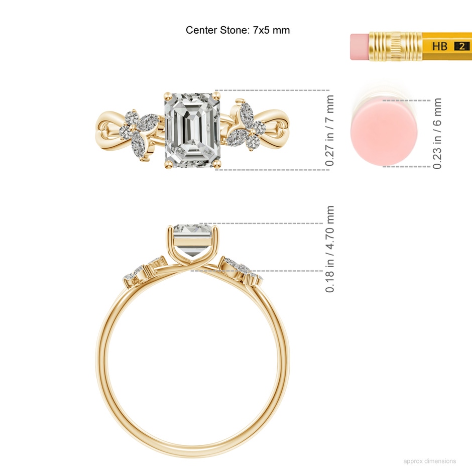 7x5mm KI3 Emerald-Cut Diamond Butterfly Engagement Ring in Yellow Gold ruler