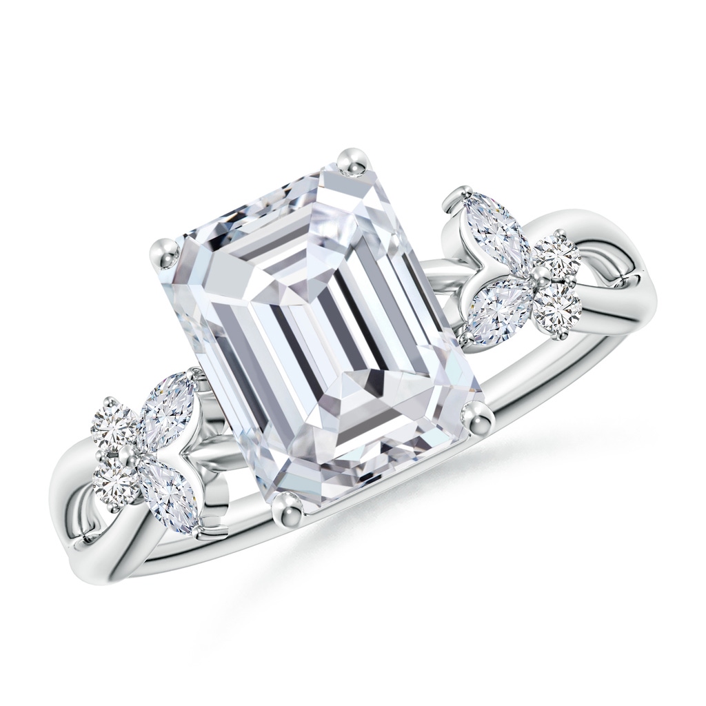 8.5x6.5mm HSI2 Emerald-Cut Diamond Butterfly Engagement Ring in White Gold