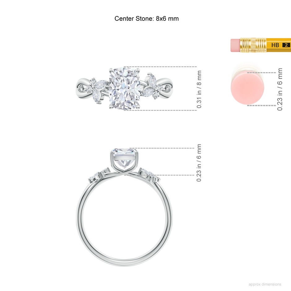 8x6mm GVS2 Cushion Rectangular Diamond Butterfly Engagement Ring in P950 Platinum ruler