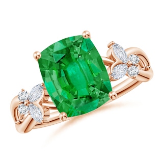 10x8mm AAA Cushion Rectangular Emerald Butterfly Engagement Ring in 18K Rose Gold