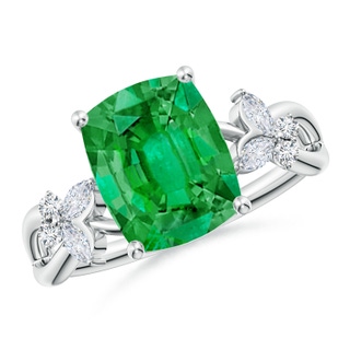 10x8mm AAA Cushion Rectangular Emerald Butterfly Engagement Ring in P950 Platinum