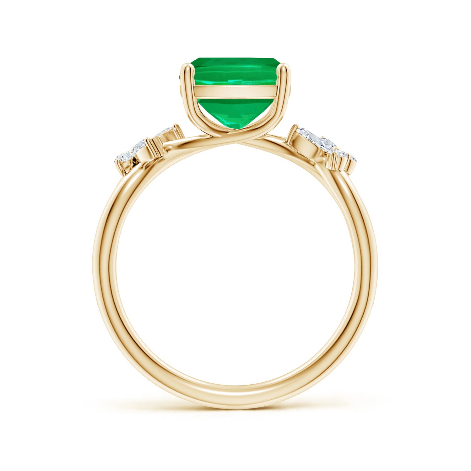 10x8mm AAA Cushion Rectangular Emerald Butterfly Engagement Ring in Yellow Gold