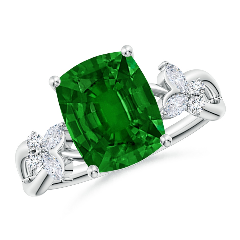 10x8mm AAAA Cushion Rectangular Emerald Butterfly Engagement Ring in White Gold 