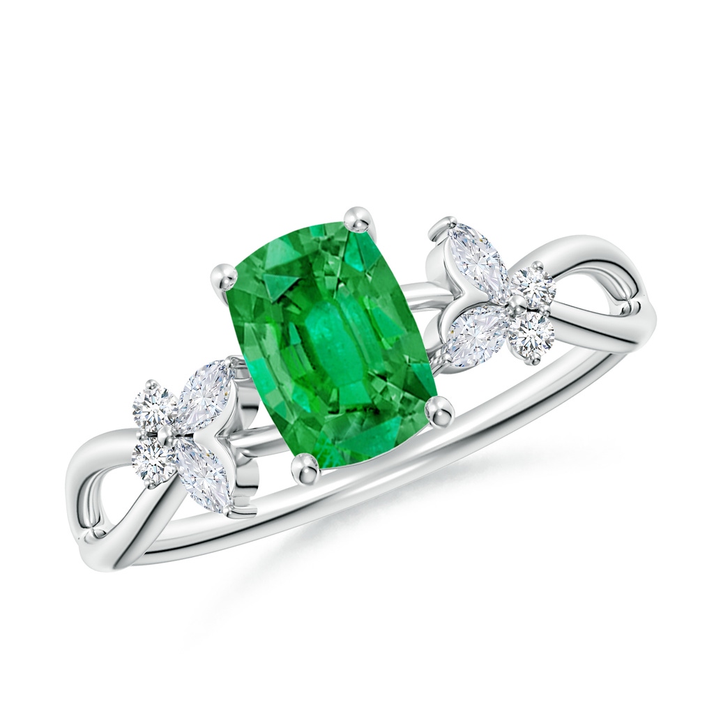 7x5mm AAA Cushion Rectangular Emerald Butterfly Engagement Ring in P950 Platinum