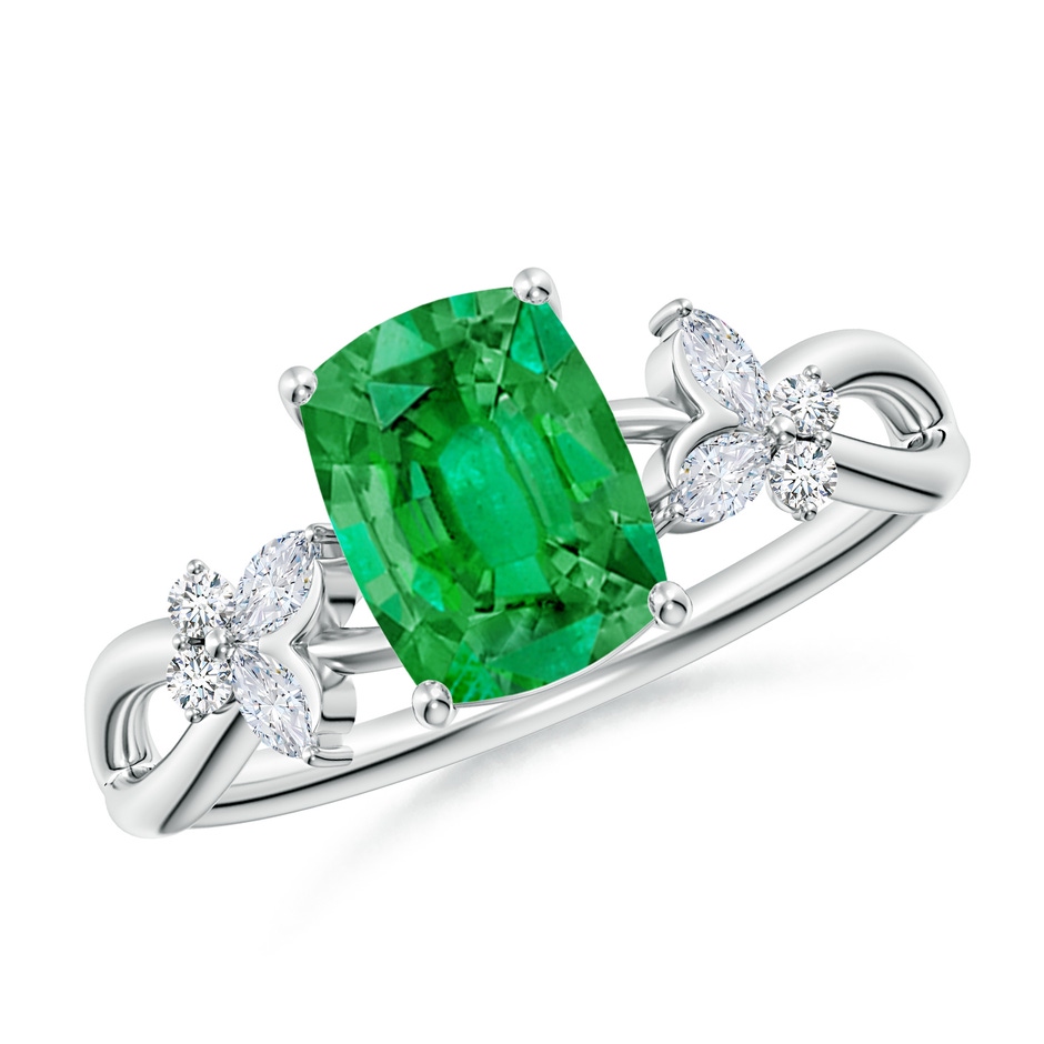 8x6mm AAA Cushion Rectangular Emerald Butterfly Engagement Ring in White Gold 