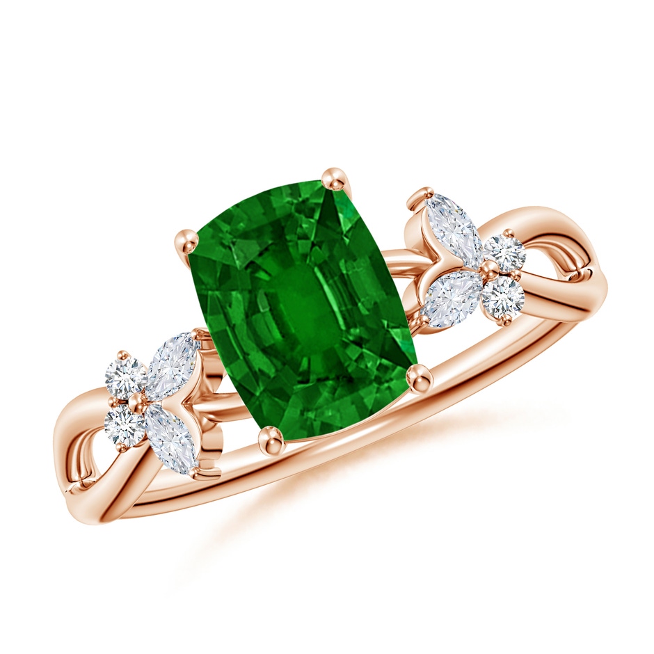 8x6mm AAAA Cushion Rectangular Emerald Butterfly Engagement Ring in 18K Rose Gold 
