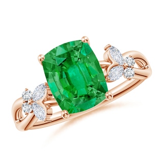 9x7mm AAA Cushion Rectangular Emerald Butterfly Engagement Ring in Rose Gold