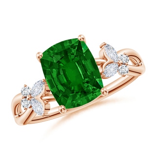 9x7mm AAAA Cushion Rectangular Emerald Butterfly Engagement Ring in 18K Rose Gold