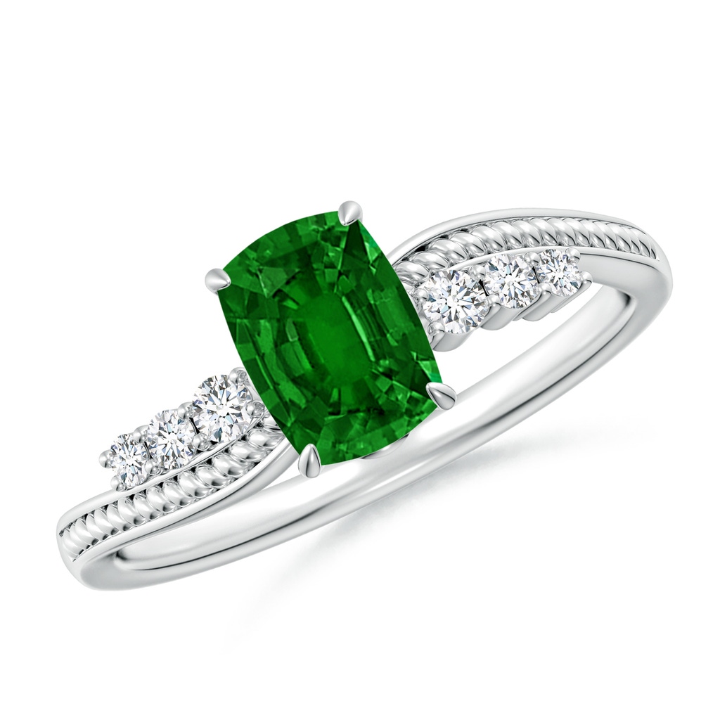 7x5mm AAAA Vintage Style Cushion Rectangular Emerald Bypass Shank Engagement Ring in White Gold