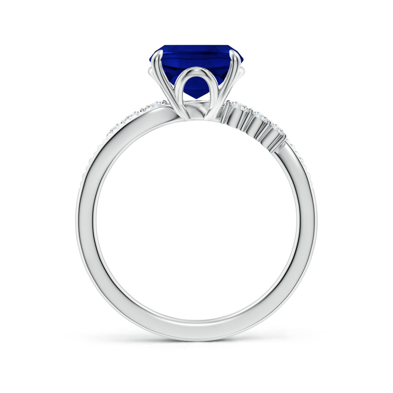 10x8mm AAAA Vintage Style Cushion Rectangular Blue Sapphire Bypass Shank Engagement Ring in 18K White Gold