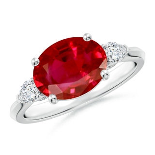 10x8mm AAA Classic East-West Oval Ruby Side Stone Engagement Ring in P950 Platinum