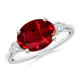 10x8mm AAAA Classic East-West Oval Ruby Side Stone Engagement Ring in P950 Platinum