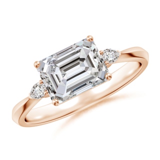 8x6mm IJI1I2 Classic East-West Emerald-Cut Diamond Side Stone Engagement Ring in Rose Gold
