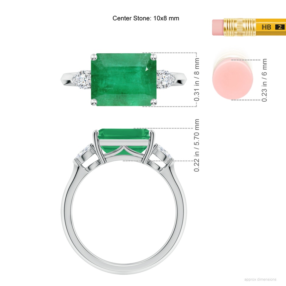 10x8mm A Classic East-West Emerald-Cut Emerald Side Stone Engagement Ring in White Gold ruler