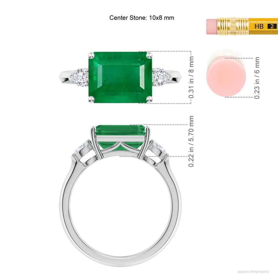 10x8mm AA Classic East-West Emerald-Cut Emerald Side Stone Engagement Ring in P950 Platinum ruler