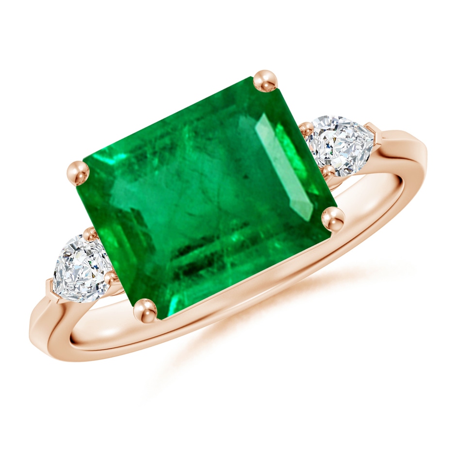 10x8mm AAA Classic East-West Emerald-Cut Emerald Side Stone Engagement Ring in 18K Rose Gold 