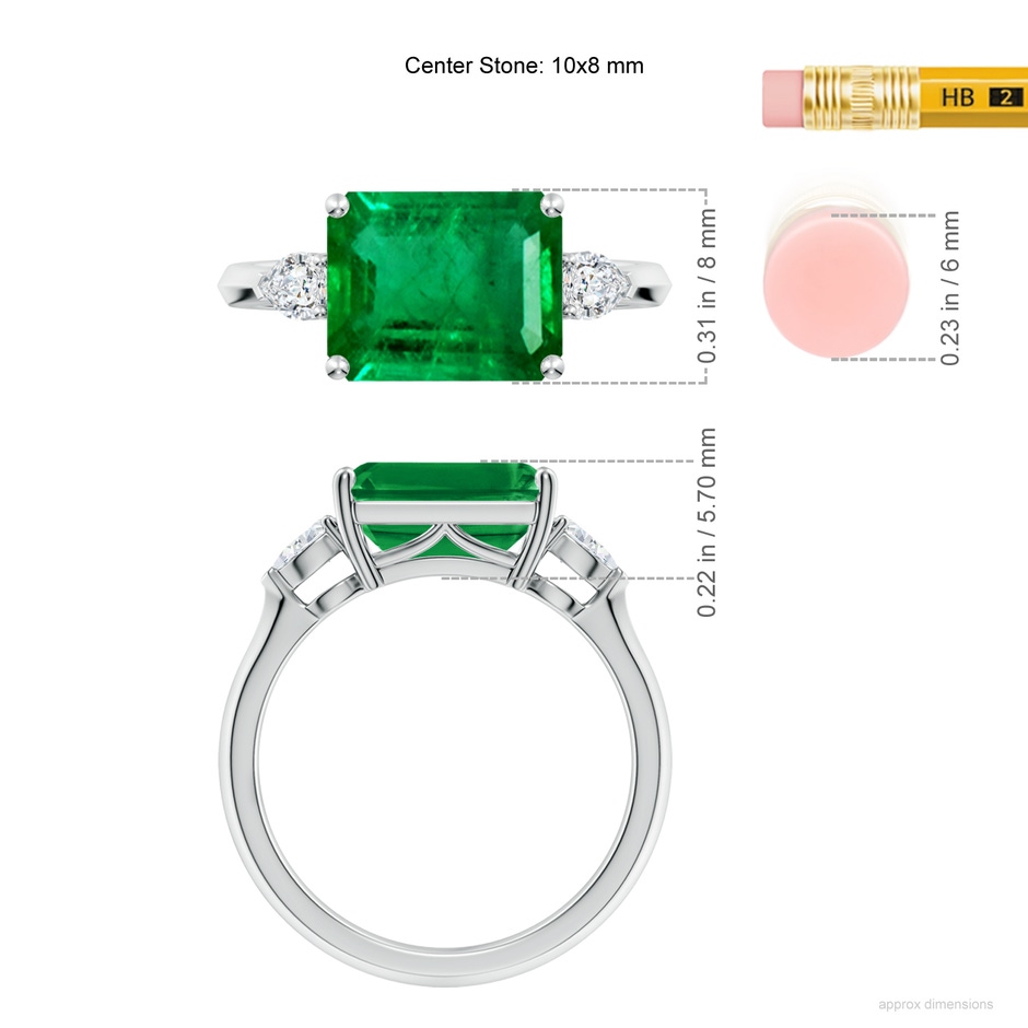 10x8mm AAA Classic East-West Emerald-Cut Emerald Side Stone Engagement Ring in White Gold ruler