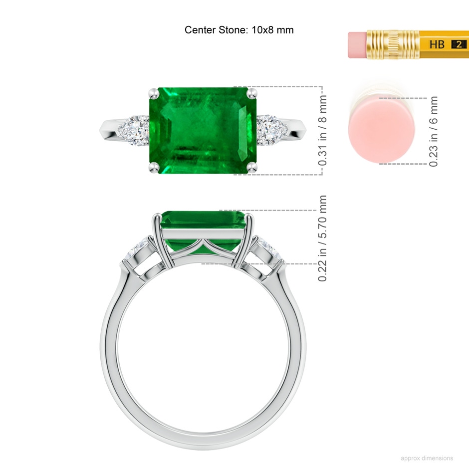 10x8mm AAAA Classic East-West Emerald-Cut Emerald Side Stone Engagement Ring in P950 Platinum ruler