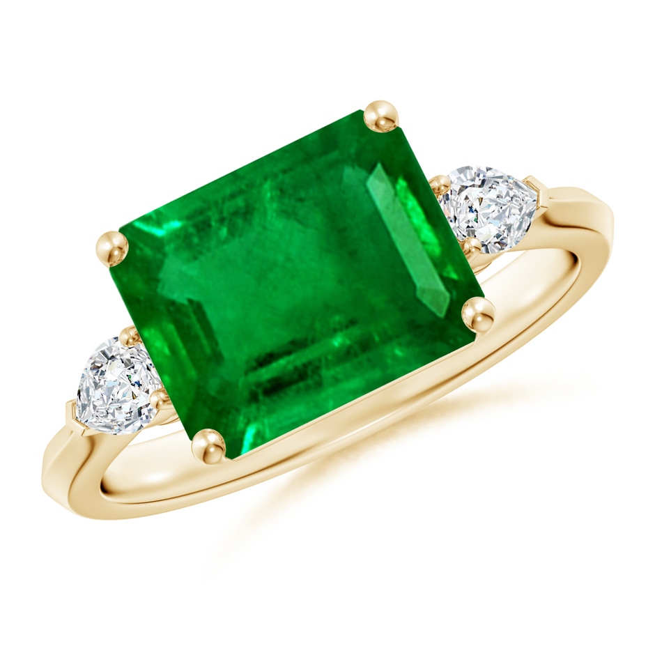 10x8mm AAAA Classic East-West Emerald-Cut Emerald Side Stone Engagement Ring in Yellow Gold 