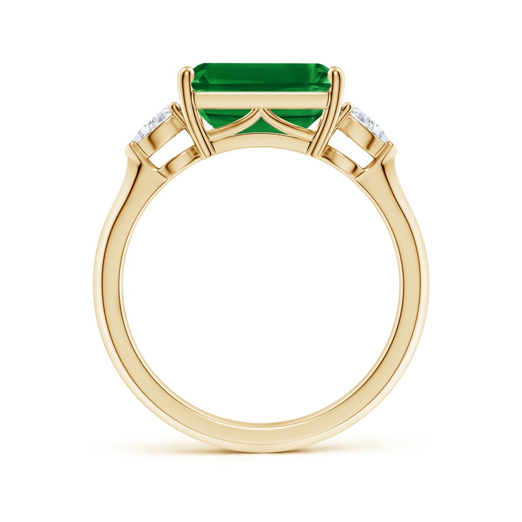 10x8mm AAAA Classic East-West Emerald-Cut Emerald Side Stone Engagement Ring in Yellow Gold - side 199