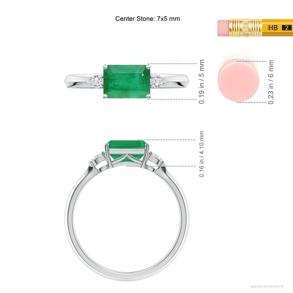 7x5mm A Classic East-West Emerald-Cut Emerald Side Stone Engagement Ring in P950 Platinum ruler