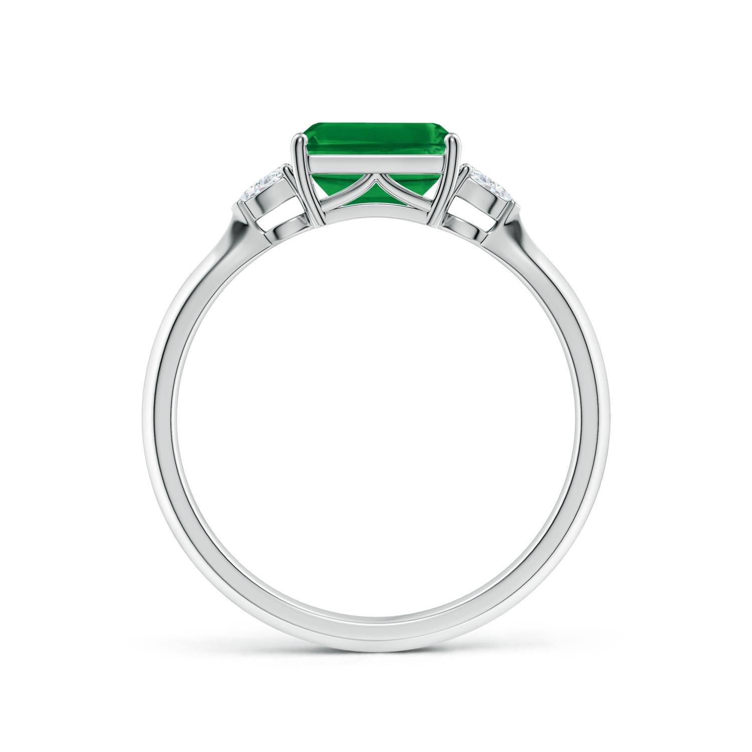 7x5mm AAA Classic East-West Emerald-Cut Emerald Side Stone Engagement Ring in 18K White Gold