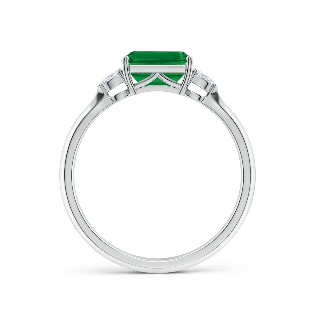 7x5mm AAA Classic East-West Emerald-Cut Emerald Side Stone Engagement Ring in White Gold - side 199