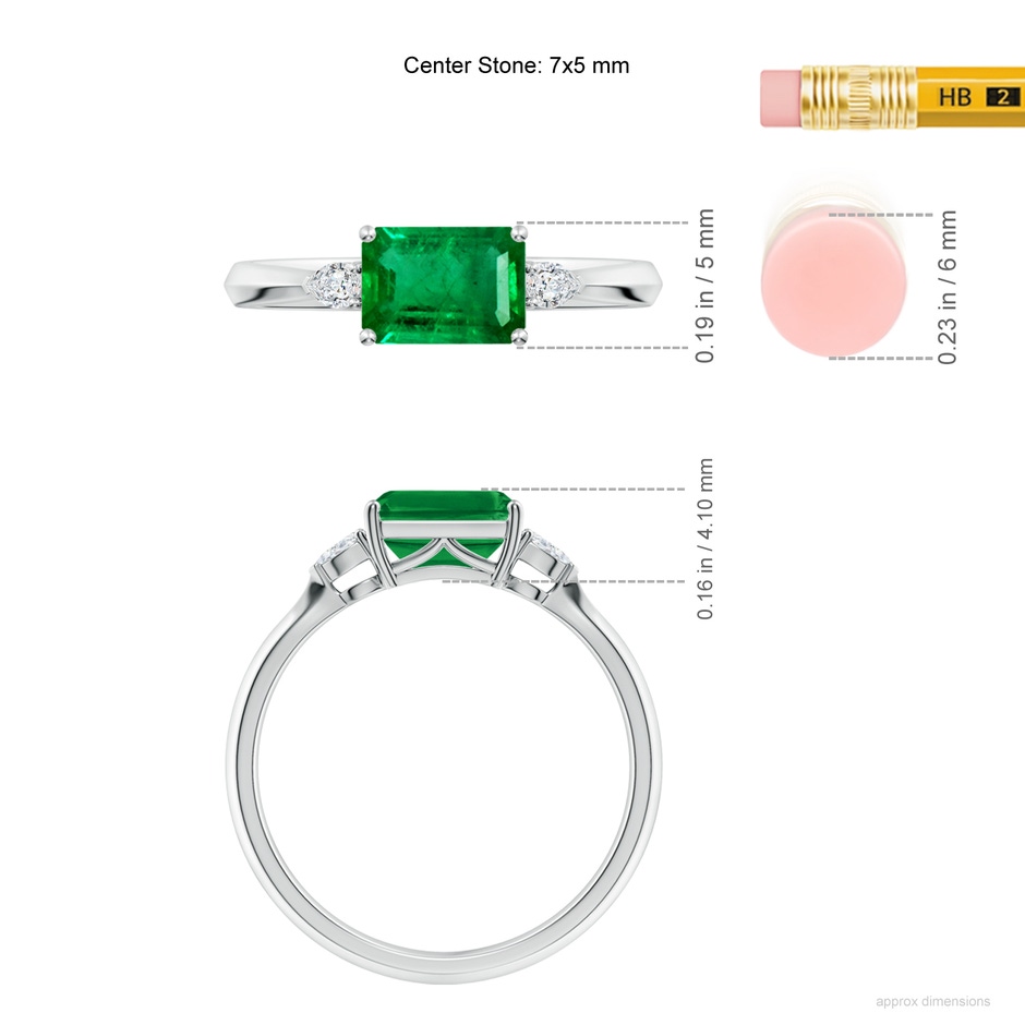 7x5mm AAA Classic East-West Emerald-Cut Emerald Side Stone Engagement Ring in White Gold ruler