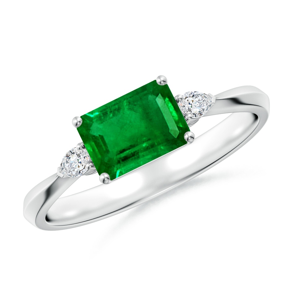 7x5mm AAAA Classic East-West Emerald-Cut Emerald Side Stone Engagement Ring in P950 Platinum 