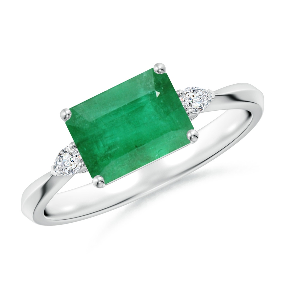 8x6mm A Classic East-West Emerald-Cut Emerald Side Stone Engagement Ring in P950 Platinum 