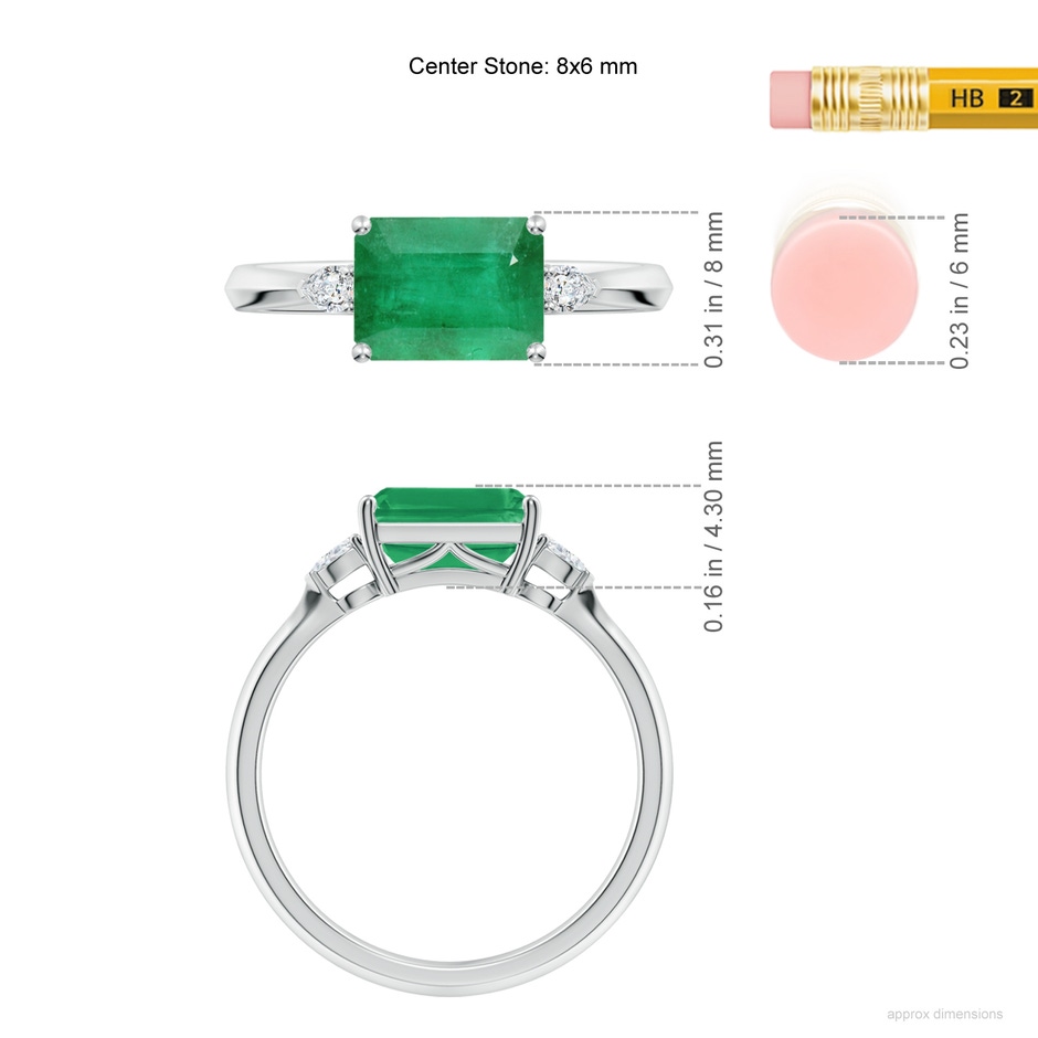 8x6mm A Classic East-West Emerald-Cut Emerald Side Stone Engagement Ring in P950 Platinum ruler