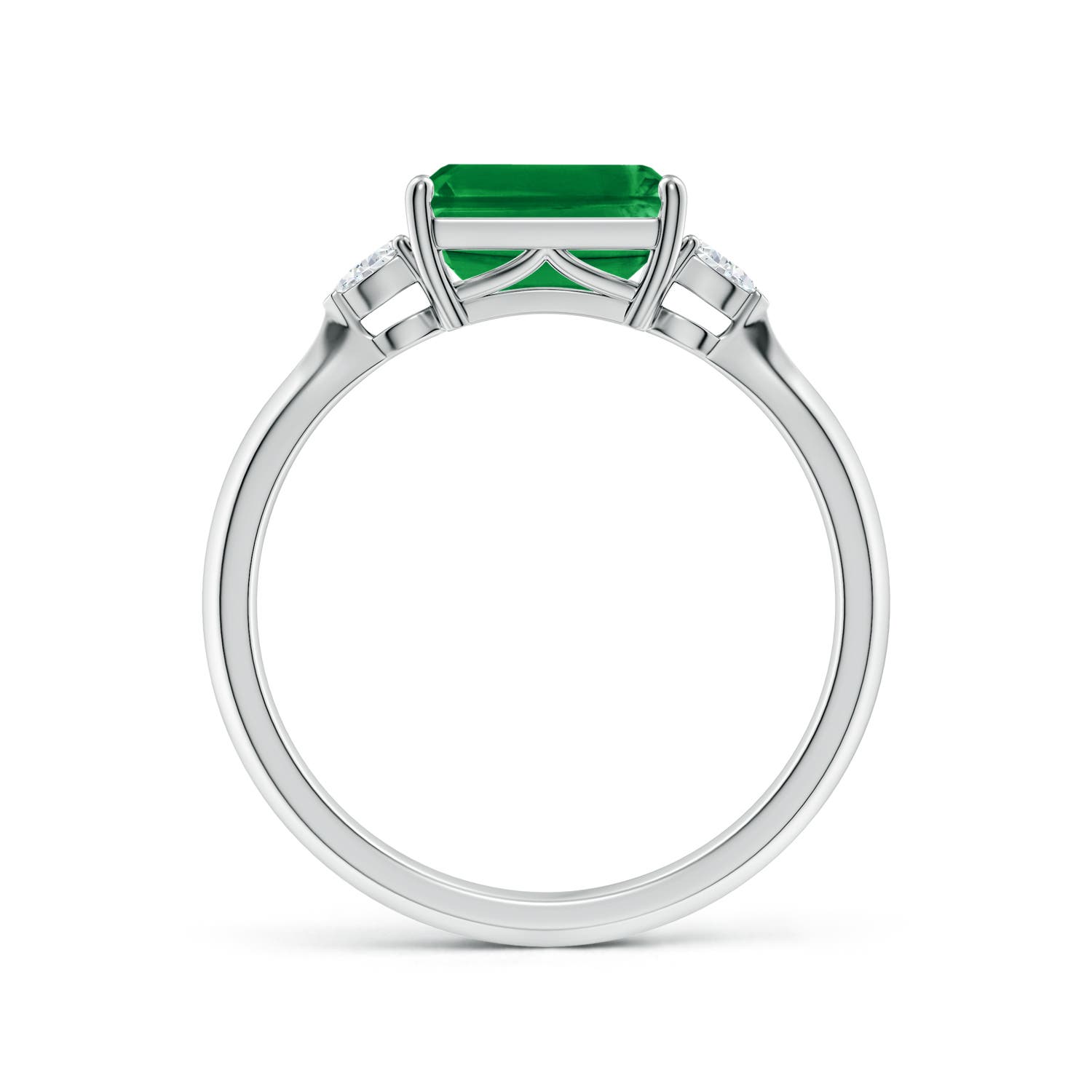 8x6mm AAA Classic East-West Emerald-Cut Emerald Side Stone Engagement Ring in White Gold