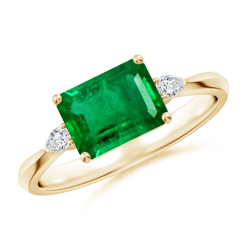 8x6mm AAA Classic East-West Emerald-Cut Emerald Side Stone Engagement Ring in Yellow Gold 