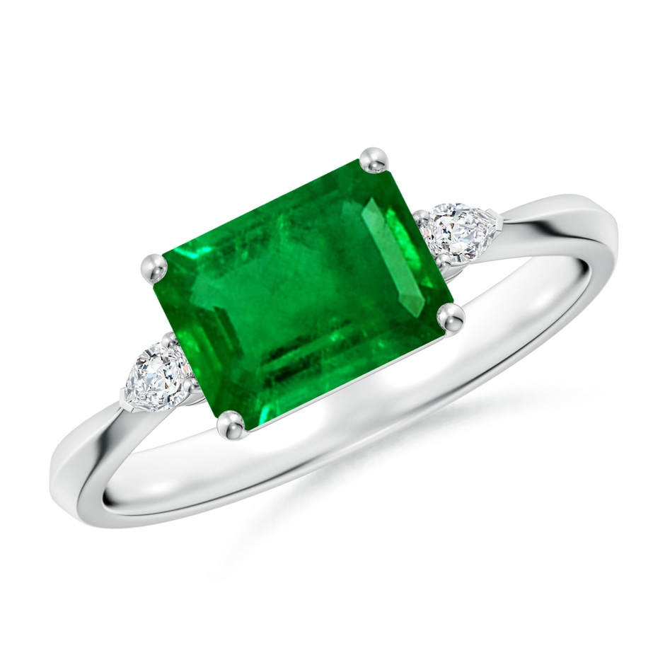 8x6mm AAAA Classic East-West Emerald-Cut Emerald Side Stone Engagement Ring in P950 Platinum 