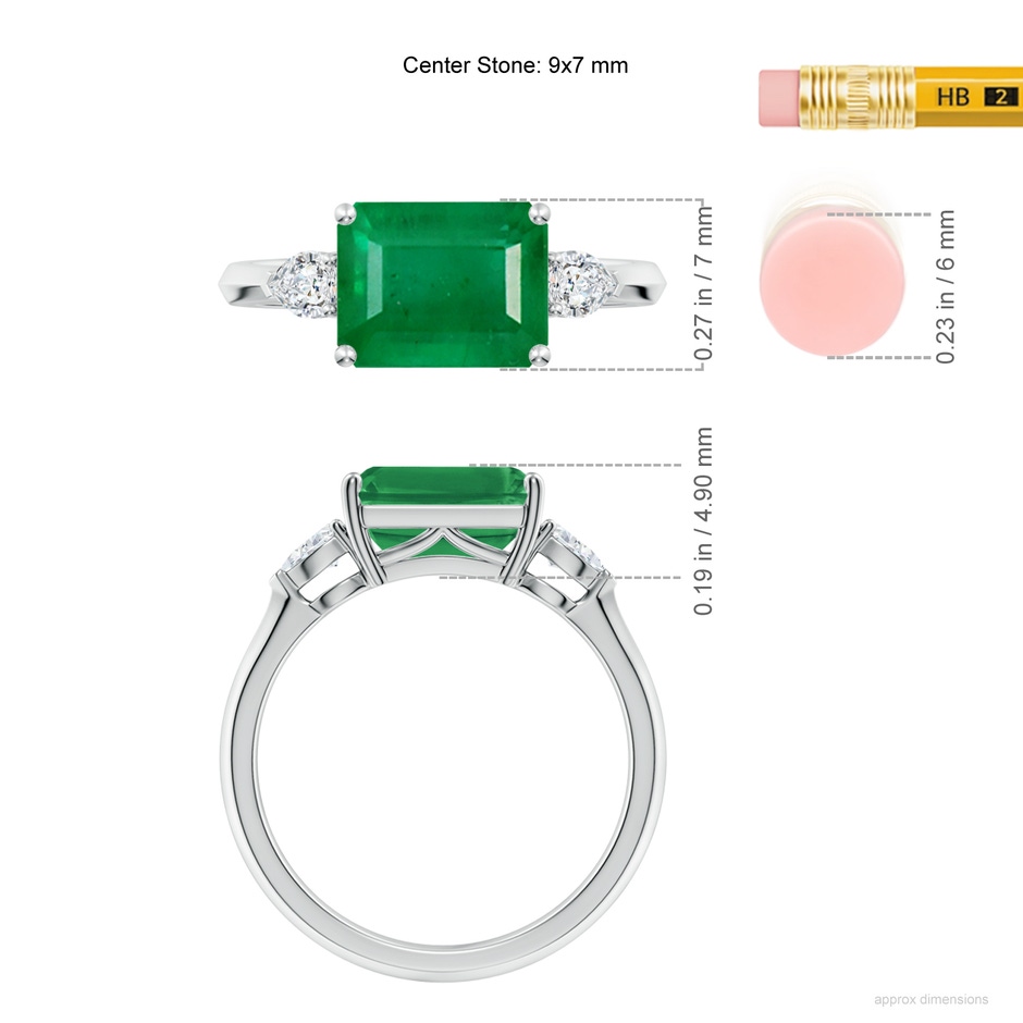 9x7mm AA Classic East-West Emerald-Cut Emerald Side Stone Engagement Ring in White Gold ruler