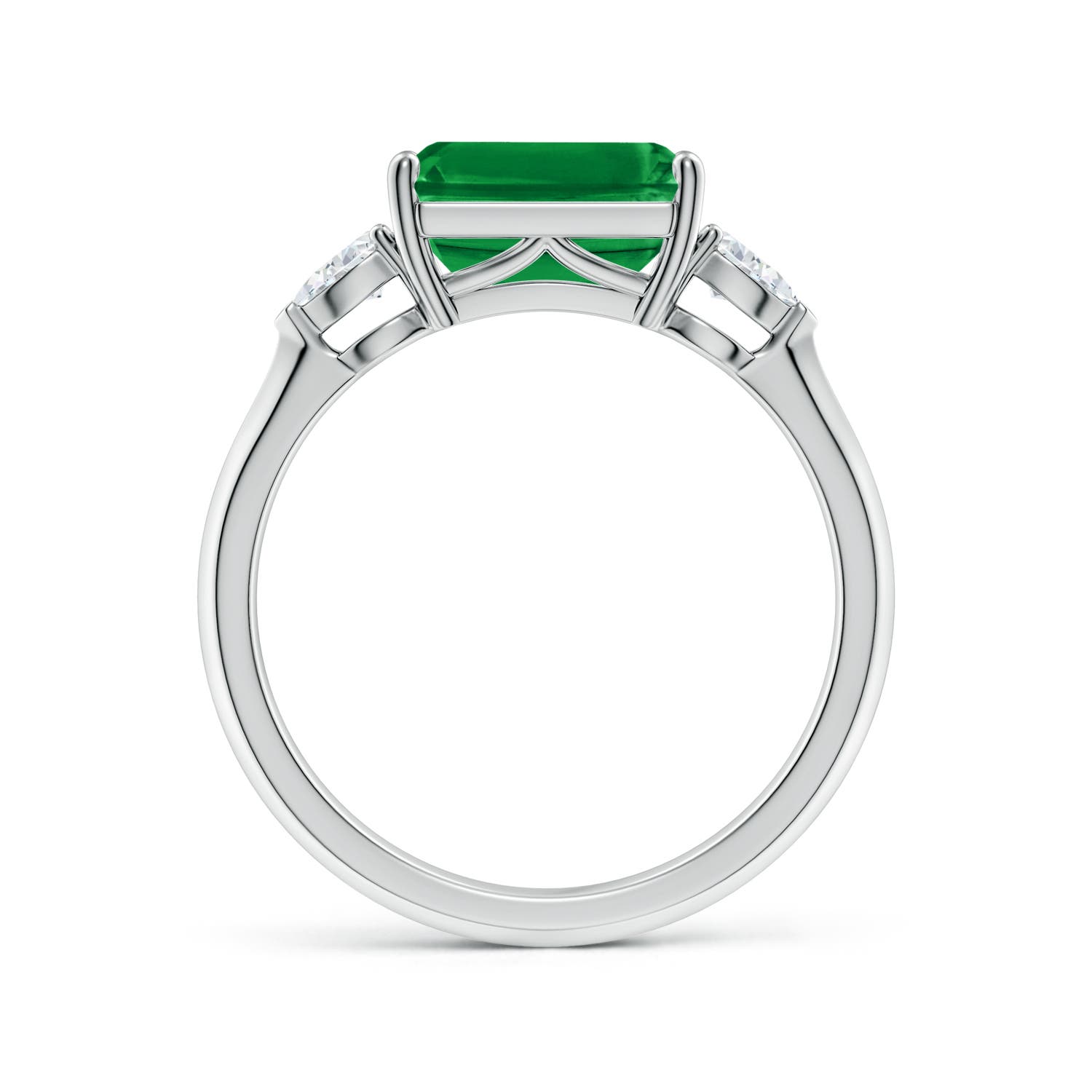 9x7mm AAA Classic East-West Emerald-Cut Emerald Side Stone Engagement Ring in White Gold - side 2