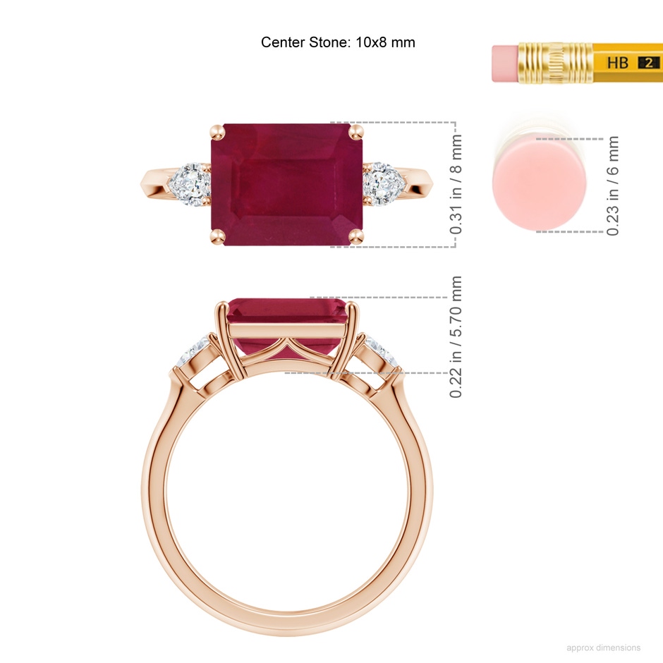 10x8mm A Classic East-West Emerald-Cut Ruby Side Stone Engagement Ring in Rose Gold ruler