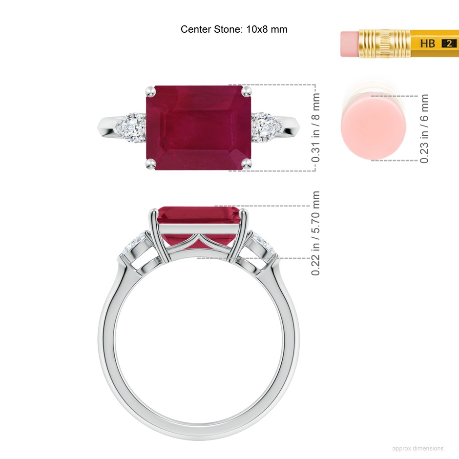 10x8mm A Classic East-West Emerald-Cut Ruby Side Stone Engagement Ring in White Gold ruler