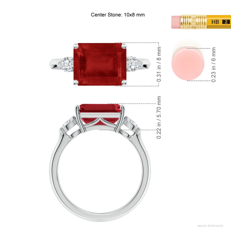 10x8mm AA Classic East-West Emerald-Cut Ruby Side Stone Engagement Ring in P950 Platinum ruler