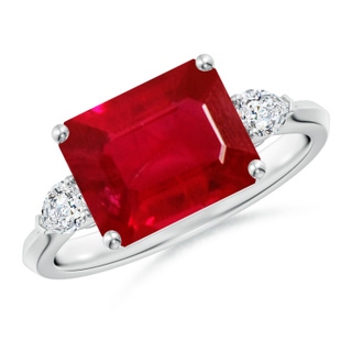 10x8mm AAA Classic East-West Emerald-Cut Ruby Side Stone Engagement Ring in P950 Platinum