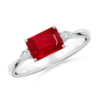 7x5mm AAA Classic East-West Emerald-Cut Ruby Side Stone Engagement Ring in White Gold