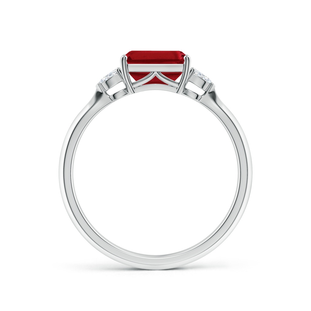 7x5mm AAA Classic East-West Emerald-Cut Ruby Side Stone Engagement Ring in White Gold - side 199