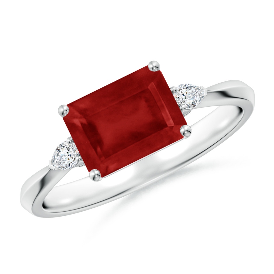 8x6mm AA Classic East-West Emerald-Cut Ruby Side Stone Engagement Ring in P950 Platinum 