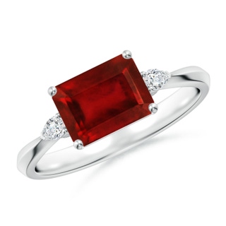 8x6mm AAAA Classic East-West Emerald-Cut Ruby Side Stone Engagement Ring in P950 Platinum