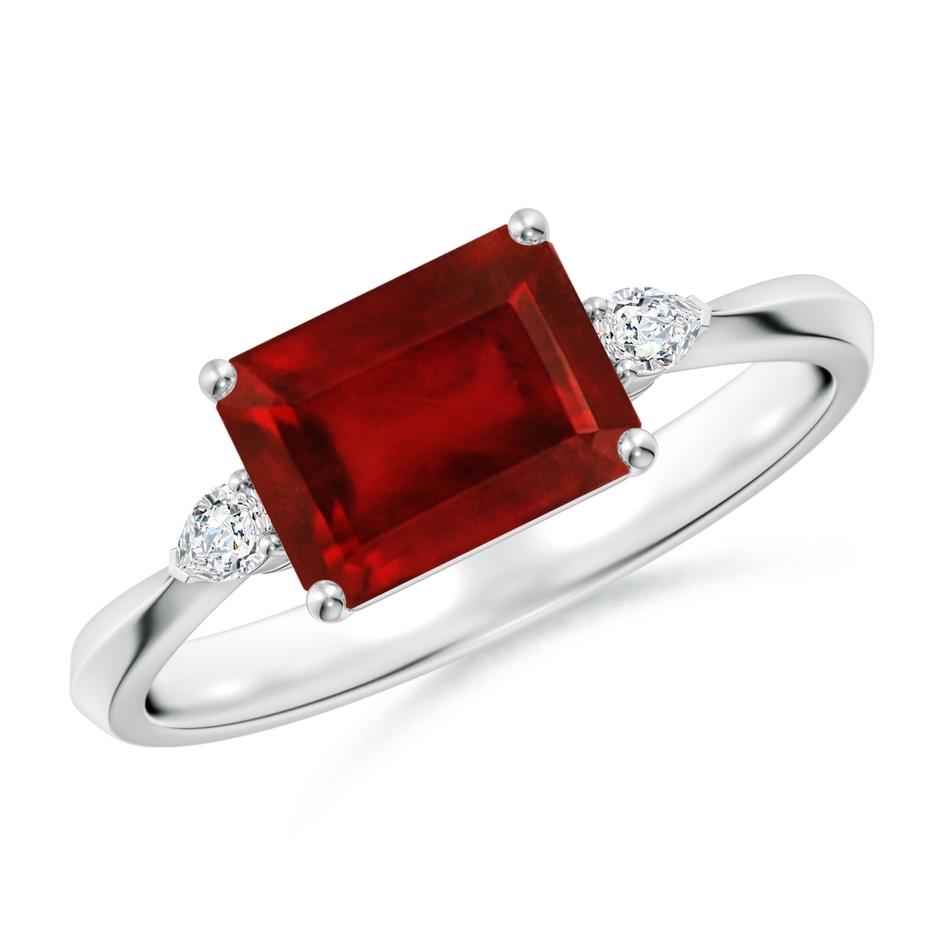 8x6mm AAAA Classic East-West Emerald-Cut Ruby Side Stone Engagement Ring in P950 Platinum 