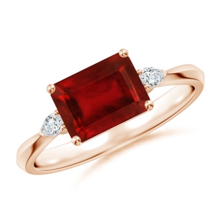 8x6mm AAAA Classic East-West Emerald-Cut Ruby Side Stone Engagement Ring in Rose Gold